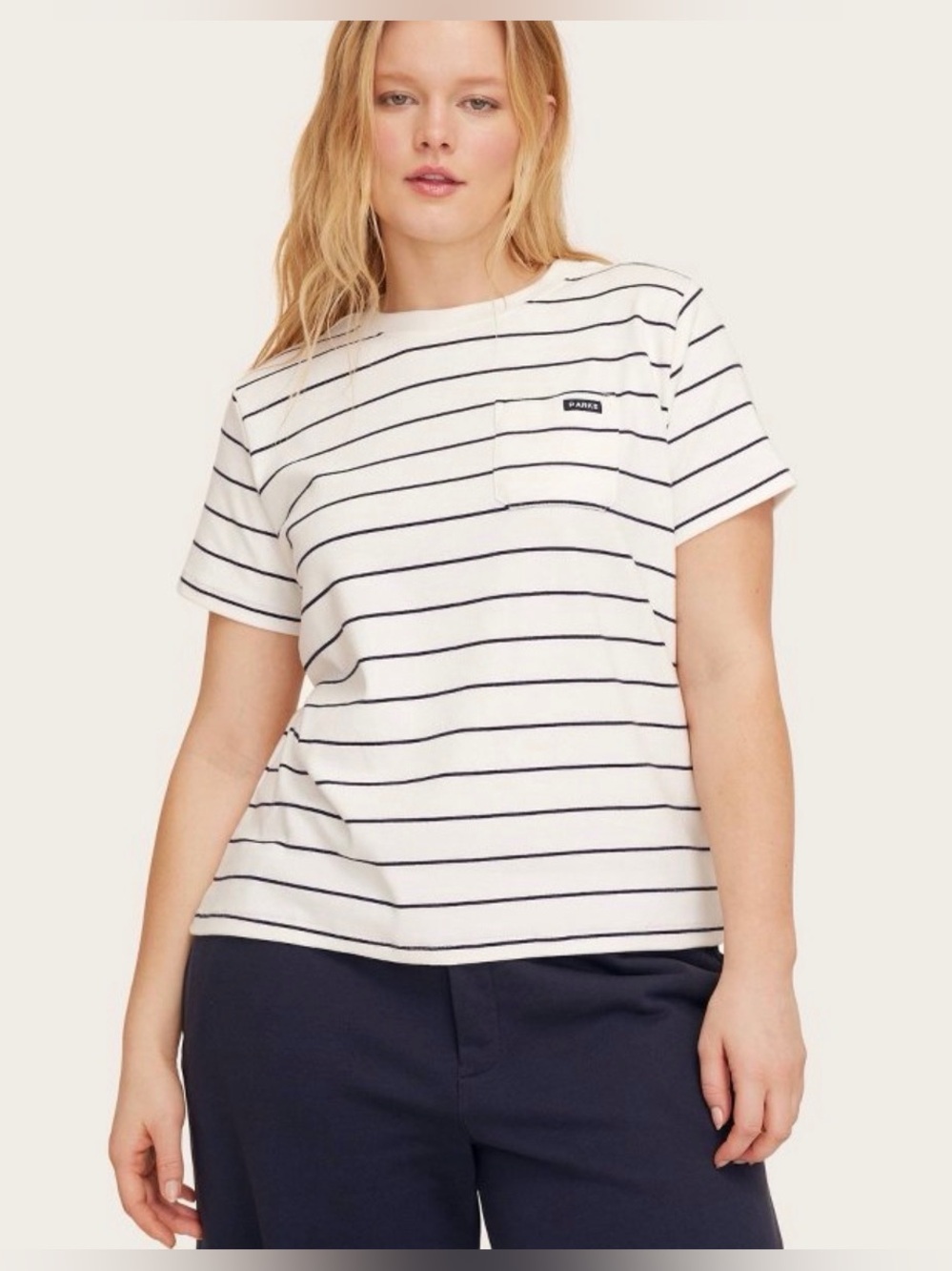 Short Sleeve Crewneck Pocket T-Shirt - Parke x Target Navy Blue Striped NEW
